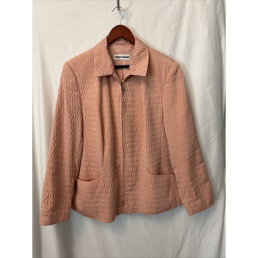 Gerry Weber Womens Quiet Luxury Peach Coral Zip Front Lightweight Blazer 14